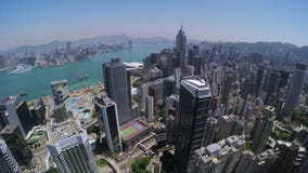 Mooie Duidelijke Hemel Hong Kong City Aerial stock video Mooie Duidelijke Hemel Hong Kong City Aerial stock video