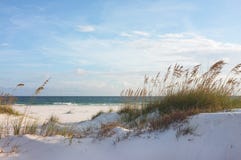 Mooie strand en duinen bij zonsondergang stock fotografie Mooie strand en duinen bij zonsondergang stock fotografie
