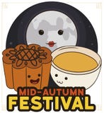 Mooncake, Teacup and Full Moon Celebrating Chinese Mid-Autumn Festival, Vector Illustration Stock Illustration Mooncake, Teacup and Full Moon Celebrating Chinese Mid-Autumn Festival, Vector Illustration Stock Illustration