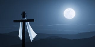Moonlit Easter Morning Christian Cross Concept Jesus Risen at Night Royalty Free Stock Photography Moonlit Easter Morning Christian Cross Concept Jesus Risen at Night Royalty Free Stock Photography