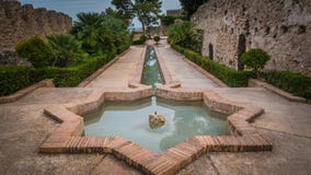 Moorish star shape fountain at Jativa medieval castles in Valencia Spain stock photos Moorish star shape fountain at Jativa medieval castles in Valencia Spain stock photos