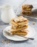 Morceau doux de tarte de gâteau avec la confiture et le streusel de fruit dans le plat blanc Images libres de droits Morceau doux de tarte de gâteau avec la confiture et le streusel de fruit dans le plat blanc Images libres de droits