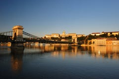 Morning Of Buda Castle And Szechenyi Chain Bridge Royalty Free Stock Photography
