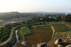Morning view in hippie island and Bukka`s aqueduct, Hampi, Karnataka