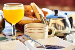 Moroccan breakfast served on hotel terace in Atlas Mountains stock photography Moroccan breakfast served on hotel terace in Atlas Mountains stock photography