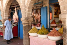 Moroccan butcher and olive seller royalty free stock photo Moroccan butcher and olive seller royalty free stock photo