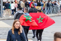 Moroccan football fans before the match with Spain Stock Photos Moroccan football fans before the match with Spain Stock Photos