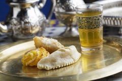 Moroccan traditional sweet pastries served with mint tea