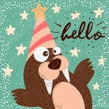 Morsa divertida, linda Ilustración del feliz cumpleaños Idea para la camiseta de la impresión libre illustration Morsa divertida, linda Ilustración del feliz cumpleaños Idea para la camiseta de la impresión libre illustration
