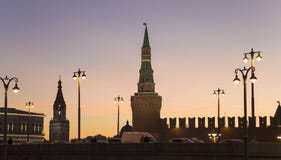 Moscow Kremlin At Night -- View From New Zaryadye Park, Urban Park Located Near Red Square In Moscow, Russia Royalty Free Stock Photos