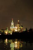 Moscow Kremlin and Saint Basils Cathedral at night.