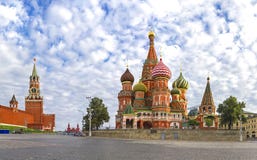 Moscow Kremlin, St. Basil Cathedral and Spasskaya Tower stock photo Moscow Kremlin, St. Basil Cathedral and Spasskaya Tower stock photo