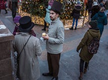 Moscow. Manezhnaya square, December 15, 2018. Christmas winter holidays, hot drinks and buns stock images Moscow. Manezhnaya square, December 15, 2018. Christmas winter holidays, hot drinks and buns stock images