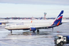 Moscow, Russia, Aeroflot Plane At The Airport At Sheremetyevo Airport In The Winter. Royalty Free Stock Image Moscow, Russia, Aeroflot Plane At The Airport At Sheremetyevo Airport In The Winter. Royalty Free Stock Image