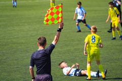 Moscow, Russia, June 2018: linesman referee on a football match royalty free stock photos Moscow, Russia, June 2018: linesman referee on a football match royalty free stock photos