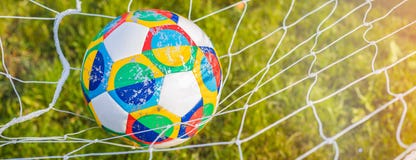Moscow, Russia, October 7, 2018: Adidas UEFA Nations League, official match ball Glider on the grass, banner royalty free stock image Moscow, Russia, October 7, 2018: Adidas UEFA Nations League, official match ball Glider on the grass, banner royalty free stock image