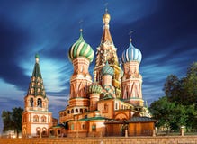 Moscow, Russia - Red Square View Of St. Basil`s Cathedral At Nig Royalty Free Stock Photos Moscow, Russia - Red Square View Of St. Basil`s Cathedral At Nig Royalty Free Stock Photos