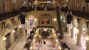 Moscow, Russian Federation - January 28, 2017: The interior of famous GUM State Department Stores with many shops and the famous stock footage Moscow, Russian Federation - January 28, 2017: The interior of famous GUM State Department Stores with many shops and the famous stock footage