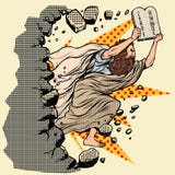 Moses mit Tabletten der Gebote des Vertrages 10 bricht eine Wand, zerstört Stereotypen stock abbildung Moses mit Tabletten der Gebote des Vertrages 10 bricht eine Wand, zerstört Stereotypen stock abbildung