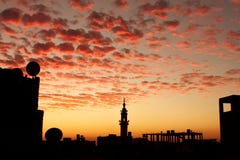 Landscape mosque with sunset in egypt in africa