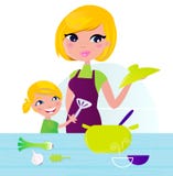 Mother with child cooking healthy food in kitchen stock illustration Mother with child cooking healthy food in kitchen stock illustration