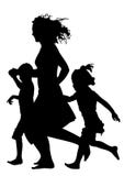 Mother with children running silhouette vector