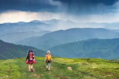 Mother with her children on a trekking in a mountains Stock Photography Mother with her children on a trekking in a mountains Stock Photography