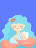 Mother and newborn baby. Happy Mother`s Day greeting card template. Cheerful mom and baby smile. vector illustration Mother and newborn baby. Happy Mother`s Day greeting card template. Cheerful mom and baby smile. vector illustration
