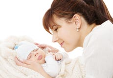 Mother and newborn baby sleeping over white royalty free stock photo Mother and newborn baby sleeping over white royalty free stock photo