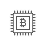 Motherboard with bitcoin sign, blockchain line icon. royalty free illustration Motherboard with bitcoin sign, blockchain line icon. royalty free illustration