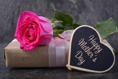 Mothers Day Gift With Pink Rose. Stock Images