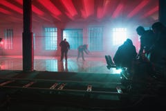 Motion blur staff on the film set