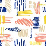 Motley seamless pattern with scribble and paint splotches or smudges on white background. Vibrant backdrop with colorful vector illustration Motley seamless pattern with scribble and paint splotches or smudges on white background. Vibrant backdrop with colorful vector illustration