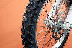 Motocross Bike Tyre and Disc Breaks in Closeup royalty free stock images Motocross Bike Tyre and Disc Breaks in Closeup royalty free stock images