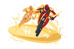 Motocross riders taking part in riding competition vector illustration Motocross riders taking part in riding competition vector illustration