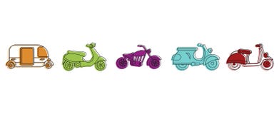 Motorcycle icon set, color outline style. Motorcycle icon set. Color outline set of motorcycle icons for web design isolated on white background stock illustration Motorcycle icon set, color outline style. Motorcycle icon set. Color outline set of motorcycle icons for web design isolated on white background stock illustration