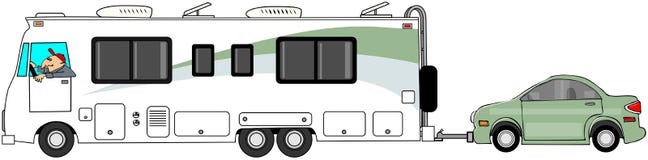 Motorhome remorquant une voiture illustration libre de droits Motorhome remorquant une voiture illustration libre de droits