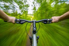 Mountain Biking Down Hill Descending Fast On Bicycle. Royalty Free Stock Photography