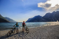 Mountain biking woman and young girl. Stock Photography Mountain biking woman and young girl. Stock Photography