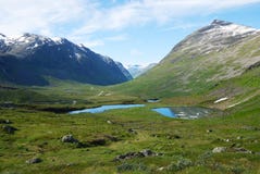 Mountain Gentle Slope With Small Lakes. Norway. Stock Photo