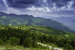 Mountain landscape along Forca di Presta, Marche, italy