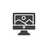 Mountain landscape on computer monitor screen vector icon vector illustration Mountain landscape on computer monitor screen vector icon vector illustration