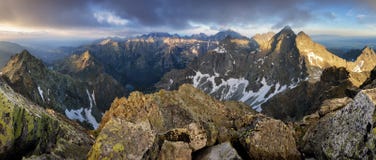 Mountain panorama from peak Rysy in High Tatras, Slovakia stock photos Mountain panorama from peak Rysy in High Tatras, Slovakia stock photos