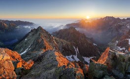 Mountain sunset panorama landscape in Tatras, Rysy, Slovakia Royalty Free Stock Photo Mountain sunset panorama landscape in Tatras, Rysy, Slovakia Royalty Free Stock Photo