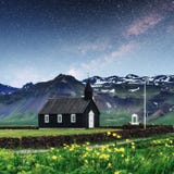 Mountain View Iceland. Fantastic Starry Sky And The Milky Way Royalty Free Stock Image Mountain View Iceland. Fantastic Starry Sky And The Milky Way Royalty Free Stock Image