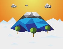 Mountain in winter Low poly background. Mountain and cloud and t Stock Photo Mountain in winter Low poly background. Mountain and cloud and t Stock Photo