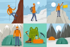 Mountaineering Ride Banner Concept Set, Flat Style Royalty Free Stock Photos Mountaineering Ride Banner Concept Set, Flat Style Royalty Free Stock Photos