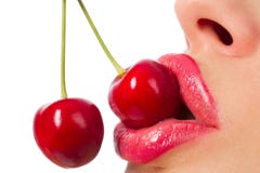 Mouth With Red Cherries Royalty Free Stock Image