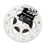 Movie clapper on 35 mm cinema film reel isolated Royalty Free Stock Photography Movie clapper on 35 mm cinema film reel isolated Royalty Free Stock Photography