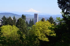 Mt kapiszon i Portland linii horyzontu widok od ogródu różanego obraz royalty free Mt kapiszon i Portland linii horyzontu widok od ogródu różanego obraz royalty free